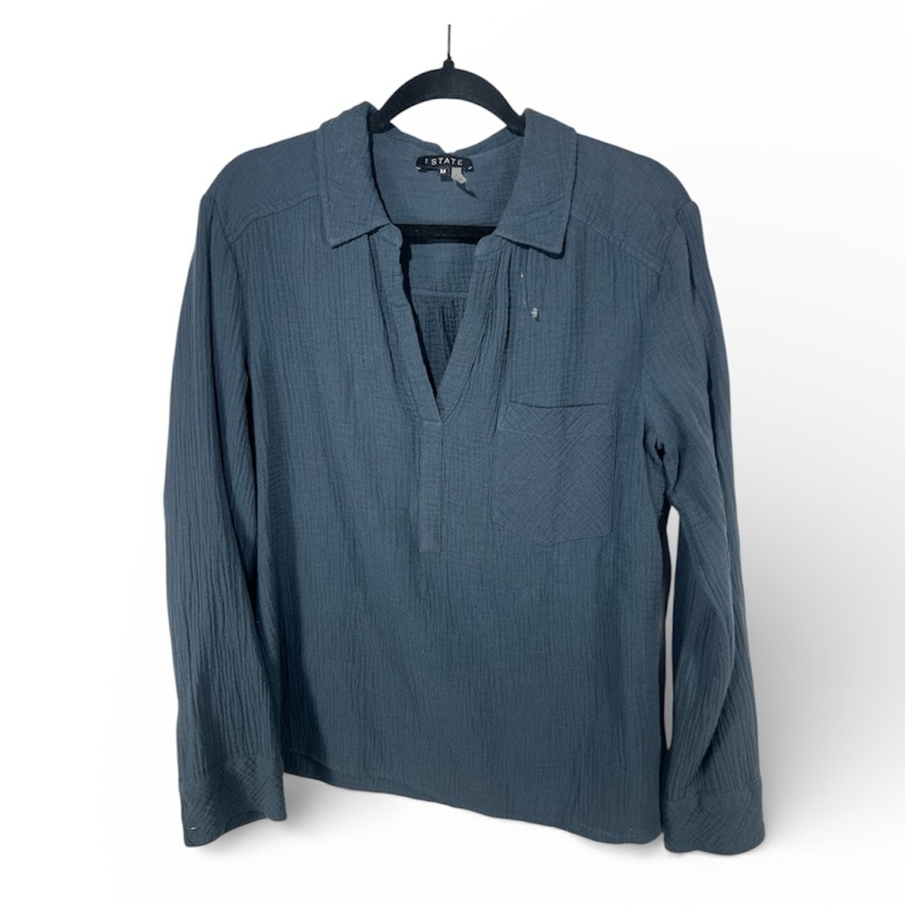 1.STATE Cotton Gauzy Popover Blouse Sz Medium